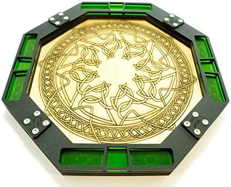 C4Labs Dice Tray~10" Octagon-Wood with Laser Etched Celtic Design ~ Emerald