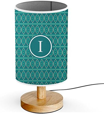 [ INITIAL LETTER I ] Monogram Name USB POWERED Wood Base Desk Table Bedside Lamp [ Tribal Geometric Shapes ]