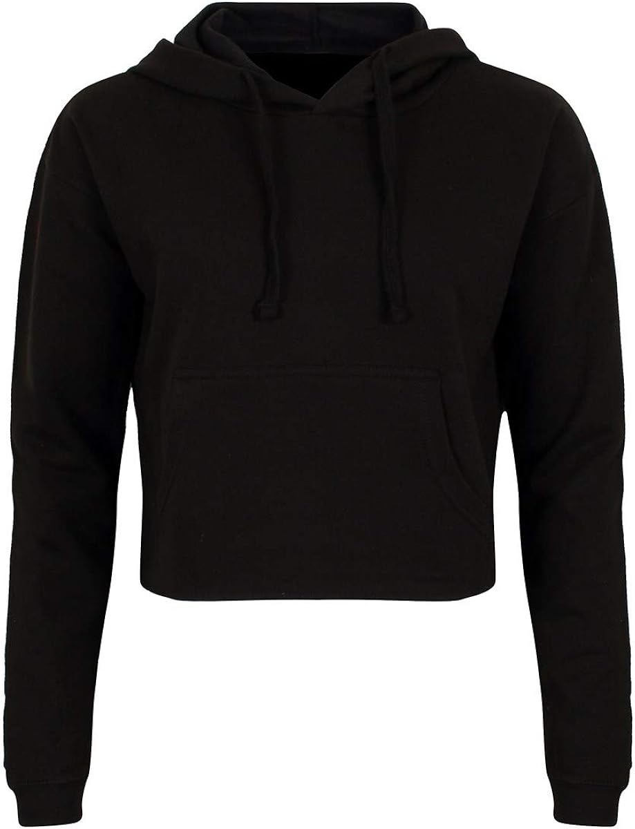 Women's Girlie Cropped Black Hoodie Amazon.co.uk Clothing
