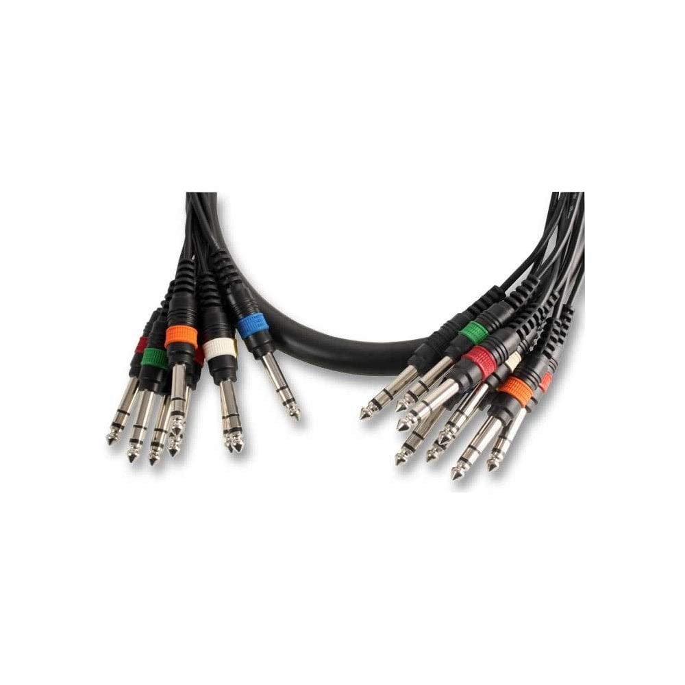 PULSE PLS00117 8‑Way 6.35 mm (¼″) Stereo Jack Plug to Plug Multicore Loom, 2.5 m, Black