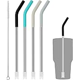 Prurex 4 Pcs Metal Straw with Silicone Tips for Stanley 30 oz Tumbler Cups, Reusable Stainless Steel Drinking Straw for Glass
