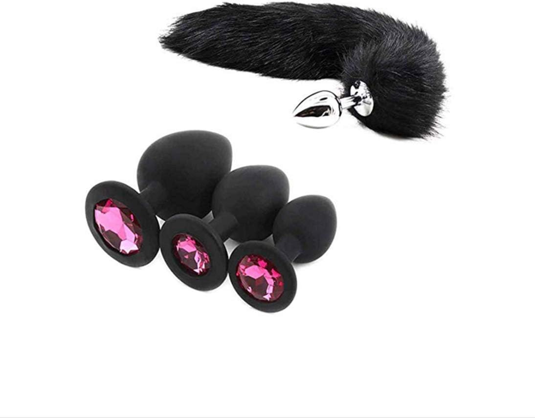 3 Size Set Fluffy Faux plush Tail T-ö-ys Matching Silicone Training Costume Props (rose red)