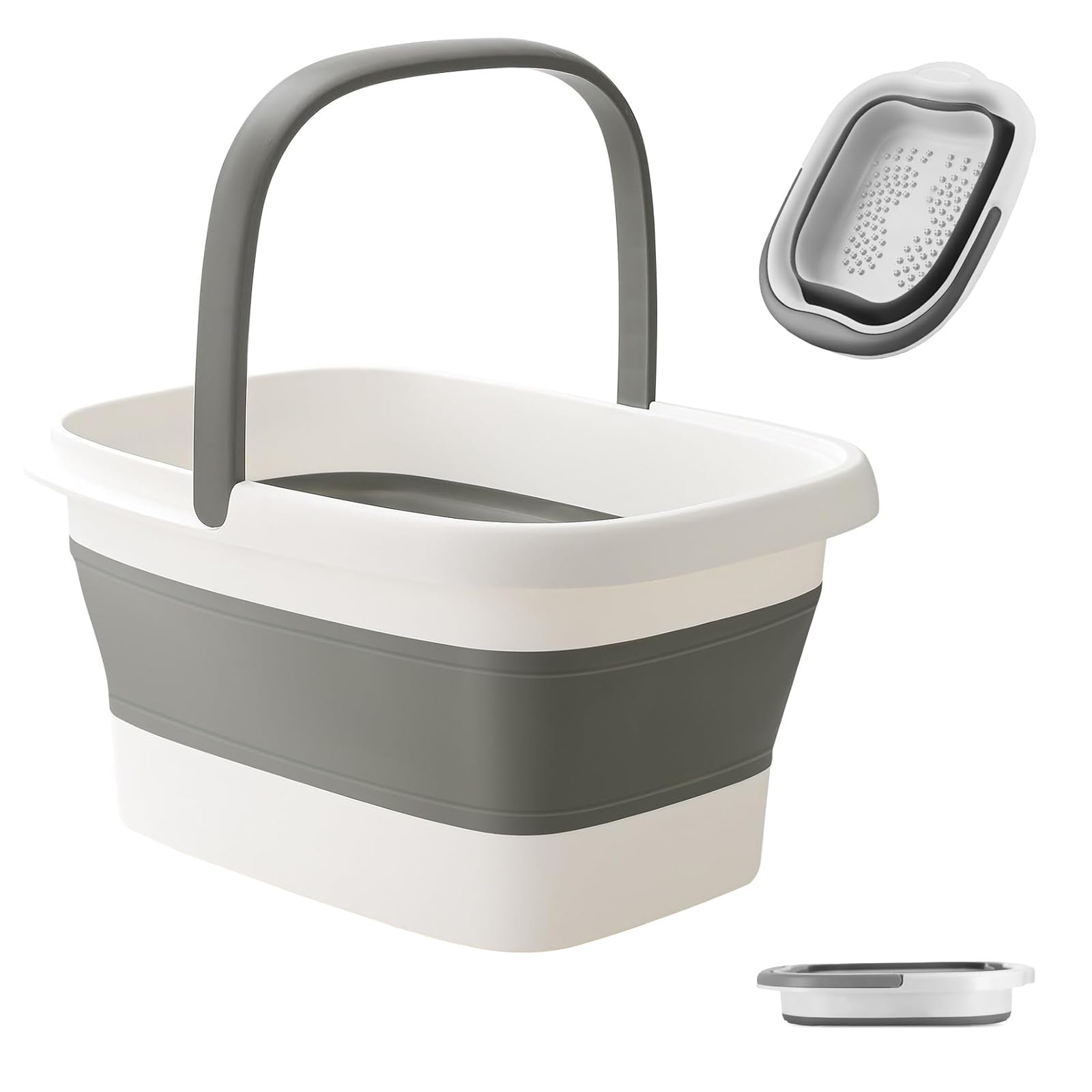Collapsible Foot Bath Basin for Soaking Feet, Foot Soak Tub, Plastic Foot Bucket with Handles and Massage Acupoint for Pain Relief,Pedicure,Home Spa Treatment (White)