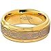 Charming Jewelers Tungsten Wedding Band Ring 8mm for Men Women Comfort Fit Celtic Knot 18K Yellow Gold Plated Step Beveled Edge Brushed Polished