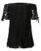 StyleDome Women Strapless Lace Off Shoulder Elegant Tie Short Sleeve Crochet Blouse Sexy Tee Tops Black US 6-8