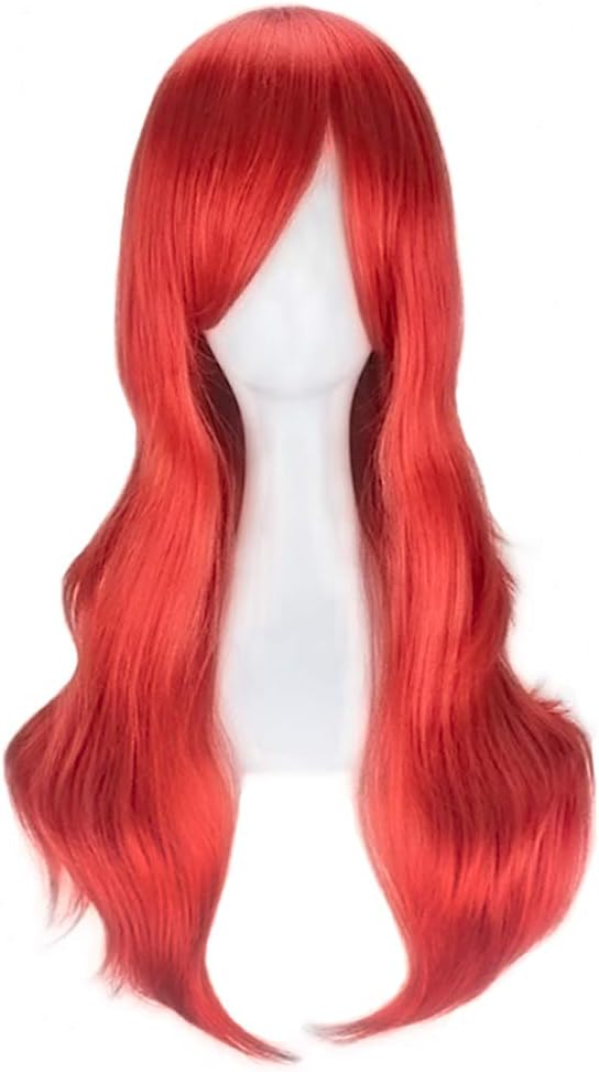 YEESHEDO Women's 28" 70 cm Cosplay Wig Long Wavy Curly Hair Ends with Bangs Wigs for Girls Heat Resistant Synthetic Wig for Party Costume Anime Halloween (Red) - Image 3