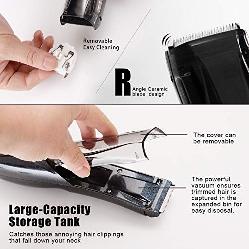BESTBOMG Pro Outliner Vacuum Trimmer Hair Clipper for Men Vacuum Haircut Barber Kit Cordless Vacuum Hair Trimmer with USB Rechargeable Lithium Ion, 3 Combs Dual Voltage 110-120 VAC, Black