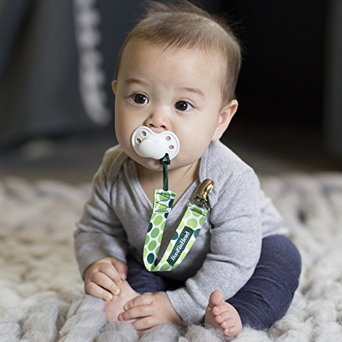 BooginHead Baby Newborn PaciGrip Pacifier Clip, Holder, Toy, Teether, Soothie, Universal Loop Girl, Boy, Hopper, Polka Dots, Green