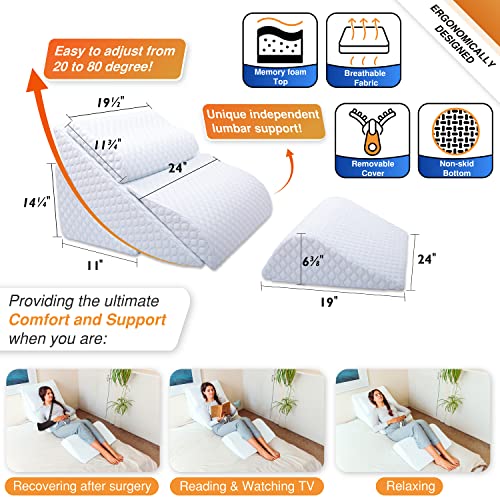 Adjustable Orthopedic Bed Wedge Pillow Set, Reading Pillow & Back Support for Sleeping, Memory
