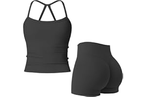 Workout Sets for Women 2 Piece Cross Back Tank Top High Waist Shorts Yoga Outfits Gym Tracksuit