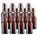 Home Brewing Glass Beer Bottle with Easy Wire Swing Cap & Airtight Rubber Seal -Amber- 16oz - Case of 12 - by Tiabo