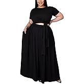 Womens Sexy Plus Size 2 Piece Dress Outfits Short Sleeve Bandage Wrap Empire Crop Tops and Skirt Sets