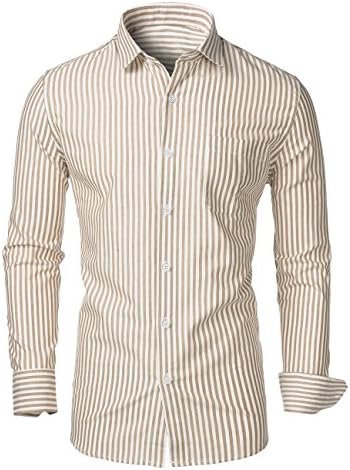 KAIUSI Men's Long Sleeve Regular Fit Stripe Dress Shirt Light Coffee Large