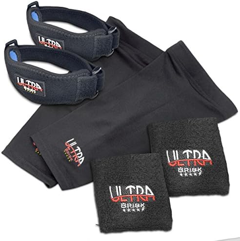 Ultra Brisk #1 Medical Grade Set, 2 Elbow Brace, 2 Compression Sleeves, Best Combination for Tennis and Golfer's Elbow, Relieve Tendonitis/Forearm Pain