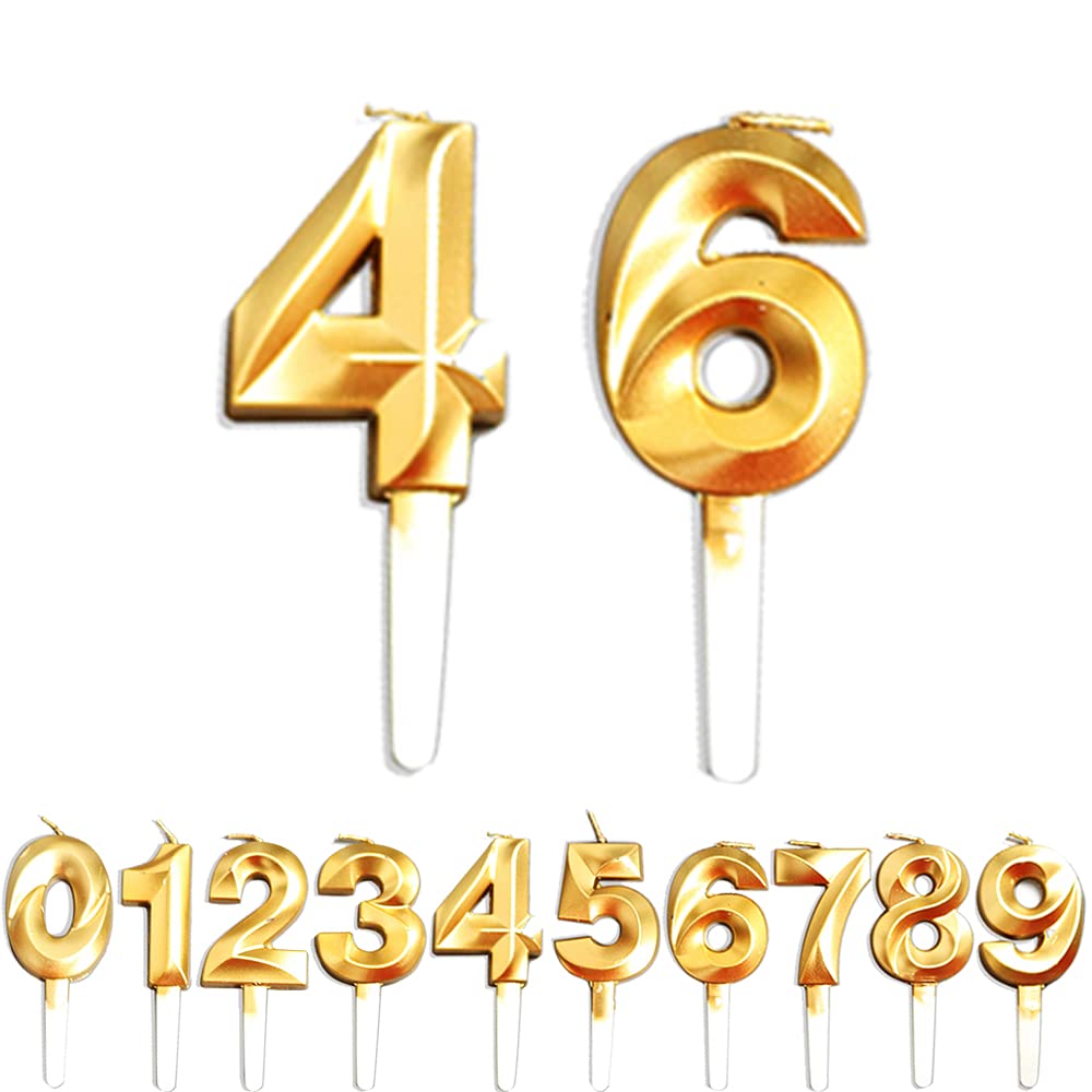 Birthday Candles, 46th/64th/4th/6th Birthday Cake Candles, Cake Decoration for Birthday Party Wedding Anniversary Graduation Party Supplies (Gold, Number 4&6)