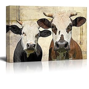 Print Two Milk Cows on Rustic Abstract Background
