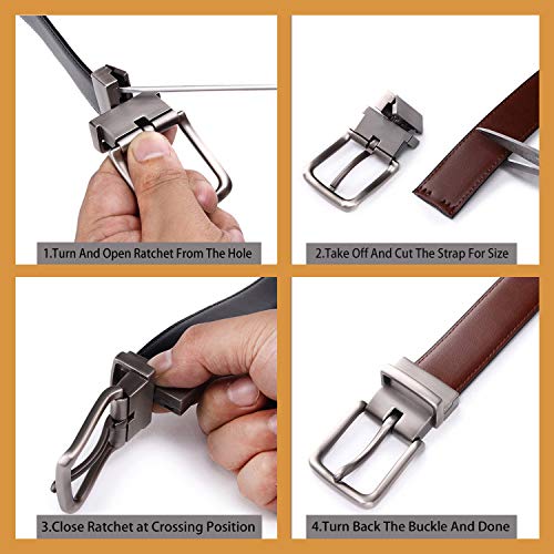 Autolock Mens Reversible Leather Belts, Dress Casual 1 1/4" Wide Belts for Men, One Belt Reverse for 2 Colors