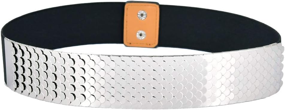 Talleffort Fashion Women's Center-Scaled Texturized Metallic Stretch Belt Wide Elastic Waist Belt
