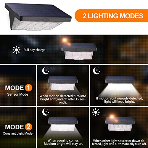 Solar Wall Lights Outdoor – Sunwind 2 Modes Microwave Radar Detective Waterproof Security Lights with Wide Angle Illumination for Front Door Garden Porch Patio Yard Deck Stairway Driveway (Black)