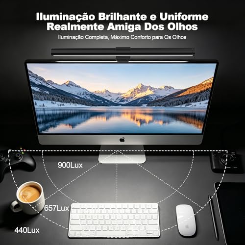 Luminária LED para Monitor com 3 Modos de Cor, Brilho Ajustável e Alimentação USB, Barra de Luz para Tela com Proteção Ocular, Sem Reflexo, Temperatura de Cor Regulável para Home Office