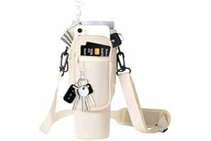 dabria Water Bottle Carrier Bag with Phone Pocket for Stanley 40/30 oz Tumbler Neoprene Water Bottle Holder Pouch with Adjustable Strap Bollus with Straw Cover & Carabiner for Stanley Cup Accessories