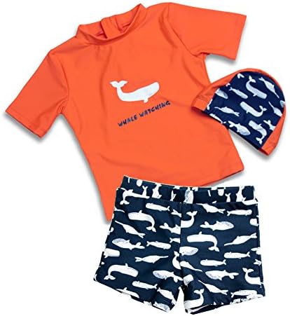 Toddler Baby Boy Swimsuit Kid Two Pieces Rashguard Sun Protective Swimwear Bathing Suit with Hat 1-8t