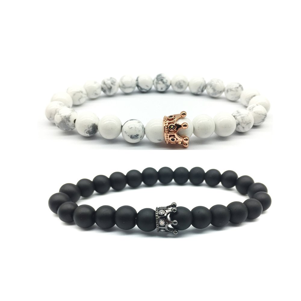 Epoch World King&Queen Crown Couple Bracelets, His and Her Friendship Stone Beads Bracelet for Men Women