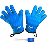 Heat Resistant BBQ Cooking Gloves - Plus Grill Brush & eBook of BBQ Recipes. Grill Gloves with Soft Inner Lining - Providing Comfortable Hand Protection - Food Safe & FDA Approved