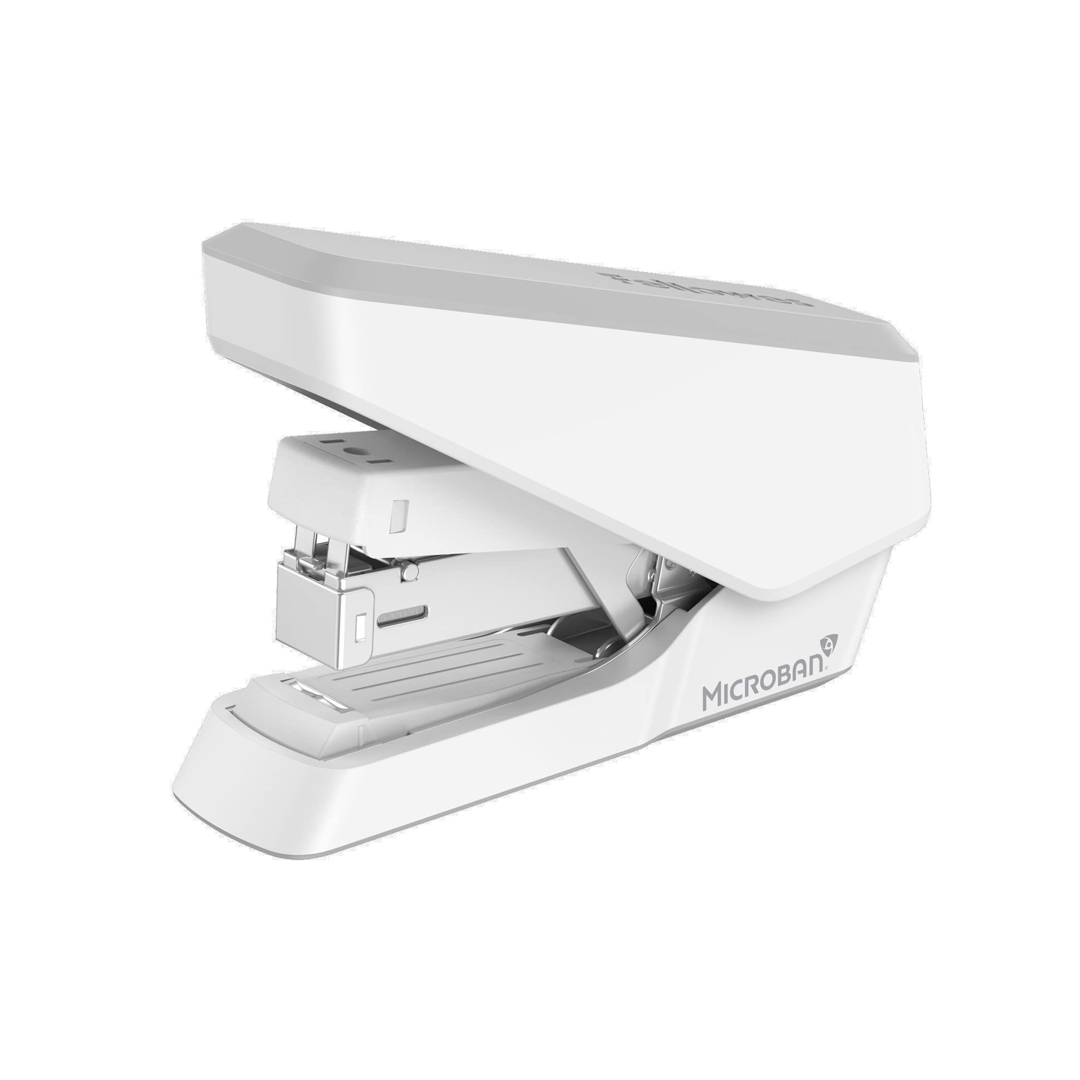 Fellowes Jam Free Stapler, 40 Sheet Capacity - LX860 EasyPress Half Strip Antibacterial Manual Stapler- Uses Both 24/6mm and 26/6mm Staples - White