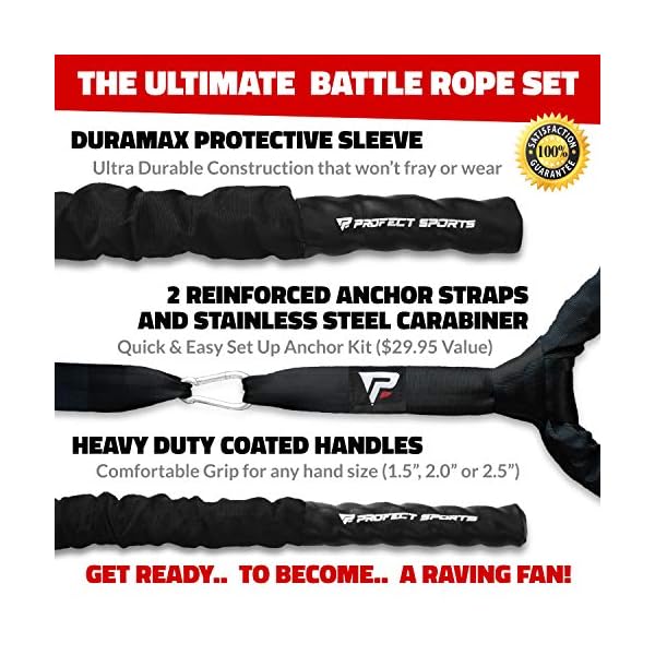 Pro Battle Ropes with Anchor Strap Kit and Exercise Poster â Upgraded Durable Protective Sleeve â 100% Poly Dacron Heavy Battle Rope for Strength Training, Cardio, CrossFit, Exercise Rope - Image 3