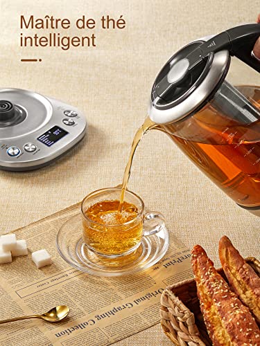 FOHERE Electric Glass Kettle, Adjustable Temperature Electric Teapot, 2200 W, 120 Mins Warm Function, Removable Tea Infuser 1.7 L