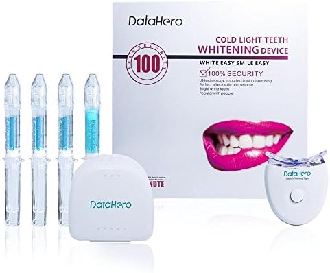 Teeth Whitening Kit DATAHERO Home Use Professional -5 LEDS Oxidation Light+ 3x3 ML 6% Hydrogen Peroxide Whitening Gel+1xDesensitize Gel+2xThermoforming Tray (Basic Kit)
