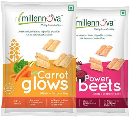 Millennova Foods Assorted Combo Multi Millet Snacks Power Beets & Carrot Glows (Pack of 3+3 =6)
