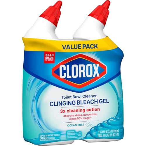 CLOROX TOILET BOWL CLEANER CLINGING BLEACH GEL, OCEAN MIST, 24 FL OZ, PACK OF 2 (PACKAGE MAY VARY)