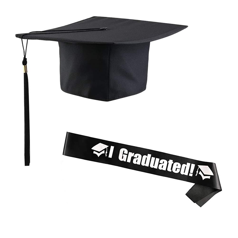 Dusenly Graduation Hat Cap with Graduate Sash for Adults Student Graduation Ceremony Party Supplies