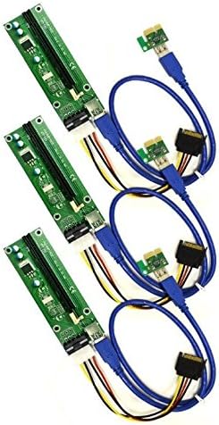 PCI-E 1x to 16x Powered Riser Adapter Card Set – Practical 60cm USB 3.0 Extension Cable & MOLEX to SATA Power Cord – GPU Riser Extender – for Ethereum and Cryptocurrency Mining (3 Pack)
