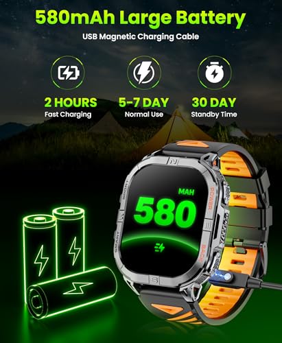 Military Smart Watch for Men, Rugged GPS Watch with LED Flashlight Compass, 2.13" AMOLED Smart Watches(Answer/Dial Calls), 3ATM Waterproof Fitness Tracker with Heart Rate/Sleep for iPhone (Black)