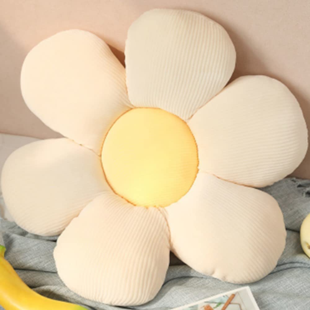 OUKEYI Flower Floor Pillow Daisy Flower Shape Cushion Cute Seating Pad Chair Cushion Oversized Throw Pillow,for Home Decoration Kids Girls Women Gifts (White Daisy, 20"x20")
