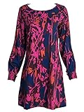 Persun Women's Color Block Floral Long Sleeve Crew Neck Tunic A-line Mini Dress