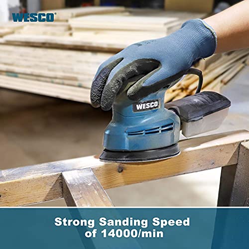 Sander, WESCO Compact 1.3A Mouse Detail Sander with 12Pcs Sandpapers, 14,000 RPM, Efficient Dust Collection System, for Detail Sanding in Home Decoration