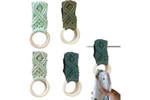 4 Pcs Macrame Towel Holder Ring, Crochet Hanging Kitchen Dish Towel Holder, Handmade Kitchen Towel Hanger with Wood Hanging L