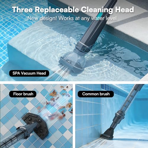 Handheld Pool Vacuum for Above Ground Pool, Cleans Hot Tubs,20 Gallons/Min Powerful Suction & Lightweight,90 Mins Running Time, Comes with Storage Bag, Ideal for Cleaning Debris and Sand,Black