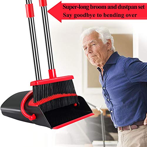 image for UDAODFA Premium Long Handle Broom and Dustpan Set, Self-Cleaning Broom