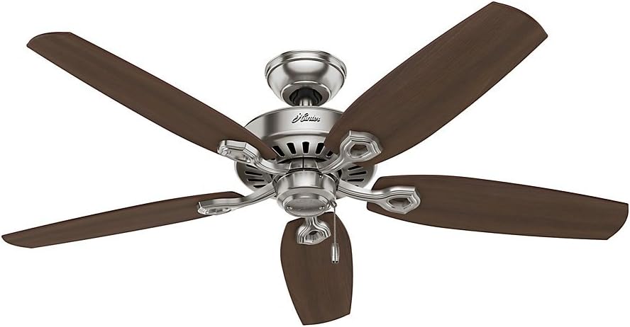 HUNTER 53090 Builder Deluxe Indoor Ceiling Fan with LED Light and Pull Chain Control, 52", Brushed Nickel: Home Improvement