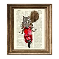 Scooter the Squirrel Goes For a Moped Ride Art Print Dictionary Page Book Art Print