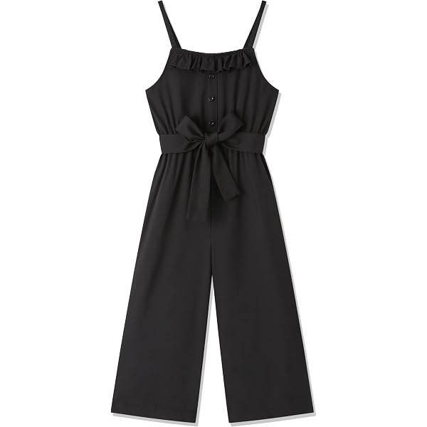 WDIRARA Girls' Rainbow Ombre Jumpsuit – Asymmetrical Ruffle Short Sleeve, Belted Pleated Wide-Leg Romper For Parties