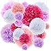 Pink Tissue Paper Flowers Pom Poms Set - 20pc Assorted Sizes for Wedding Birthday Baby Shower Party Decorations - Light Pink, Purple, Rose, White Backdrop Decor Kit