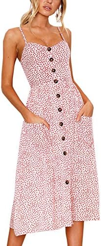 Wisptime Women Floral Slip Dress Beach Sundress Summer Boho Buttons Swing Midi Dresses