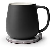 Ui+ Self-Heating Mug Set &ndash; Inkstone Black | 18 fl oz / 532 mL Ceramic Coffee Mug Warmer, Infrared Temperature Control Heating Mug with OHOM Pad Max for Coffee &amp; Tea