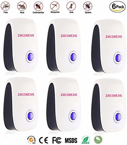 ZHUIMENG(2017 New Technology)Set of 6 Pest Control Electric Ultrasonic Repellent, Electronic Plug Ultrasonic Pest Control Repeller for Insects-Repels Mice, Rats,Roaches, Spiders, Other Insects.